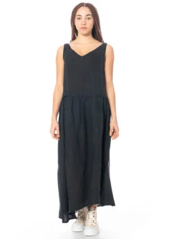 PAL OFFNER, Charmantes, Lockeres Sommerkleid Aus 100% Leinen -Kleider Geschaft 05 1102 schwarz gr. 2 m. viron