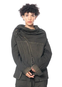 RUNDHOLZ DIP, Baumwolljacke Mit Diagonalem Reißverschluss Und Voluminösem Kragen 2232441102 -Kleider Geschaft 2441102 khakicloud m 4