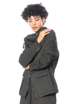 RUNDHOLZ DIP, Baumwolljacke Mit Diagonalem Reißverschluss Und Voluminösem Kragen 2232441102 -Kleider Geschaft 2441102 khakicloud m 5