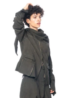 RUNDHOLZ DIP, Baumwolljacke Mit Diagonalem Reißverschluss Und Voluminösem Kragen 2232441102 -Kleider Geschaft 2441102 khakicloud m 6