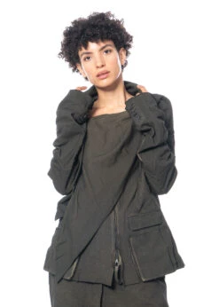 RUNDHOLZ DIP, Baumwolljacke Mit Diagonalem Reißverschluss Und Voluminösem Kragen 2232441102 -Kleider Geschaft 2441102 khakicloud m 7