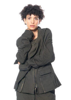 RUNDHOLZ DIP, Baumwolljacke Mit Diagonalem Reißverschluss Und Voluminösem Kragen 2232441102 -Kleider Geschaft 2441102 khakicloud m 8