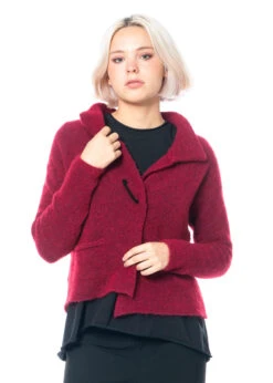 Yukai, Kuschelige Mohair-Pulloverjacke In Rubin