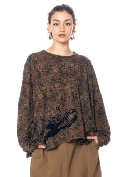 RUNDHOLZ  BLACK  LABEL, Weites Baumwollshirt Mit Flockprint 2233370507 -Kleider Geschaft 3370507 bronze flock print 3