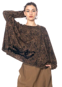 RUNDHOLZ  BLACK  LABEL, Weites Baumwollshirt Mit Flockprint 2233370507 -Kleider Geschaft 3370507 bronze flock print 4