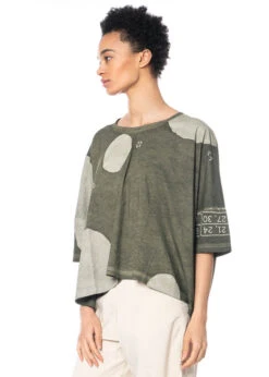 RUNDHOLZ  BLACK  LABEL, Kastenförmiges T-Shirt Aus Sommerlicher Baumwolle Mit Tupfen 1233370522 -Kleider Geschaft 3370522 olivedot in s hose 3340106