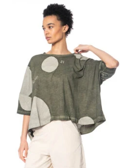 RUNDHOLZ  BLACK  LABEL, Kastenförmiges T-Shirt Aus Sommerlicher Baumwolle Mit Tupfen 1233370522 -Kleider Geschaft 3370522 olivedot in s hose 3340106 3