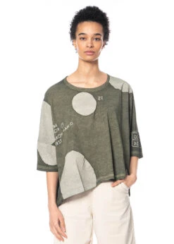 RUNDHOLZ  BLACK  LABEL, Kastenförmiges T-Shirt Aus Sommerlicher Baumwolle Mit Tupfen 1233370522 -Kleider Geschaft 3370522 olivedot in s hose 3340106 5