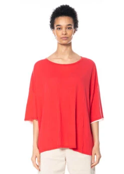 RUNDHOLZ  BLACK  LABEL, Doppellagiges T-Shirt In Kastiger Form 1233580504 -Kleider Geschaft 3580504 cherryrose in s hose 3440106