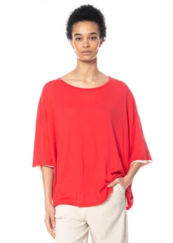 RUNDHOLZ  BLACK  LABEL, Doppellagiges T-Shirt In Kastiger Form 1233580504 -Kleider Geschaft 3580504 cherryrose in s hose 3440106 3