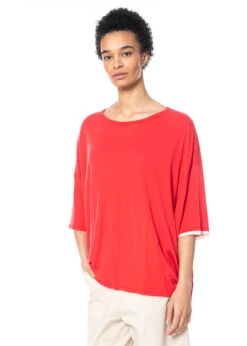 RUNDHOLZ  BLACK  LABEL, Doppellagiges T-Shirt In Kastiger Form 1233580504 -Kleider Geschaft 3580504 cherryrose in s hose 3440106 4