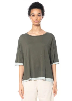 RUNDHOLZ  BLACK  LABEL, Doppellagiges T-Shirt In Kastiger Form 1233580504 -Kleider Geschaft 3580504 olivesky in s hose3440106 2