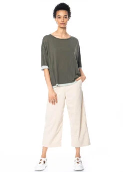 RUNDHOLZ  BLACK  LABEL, Doppellagiges T-Shirt In Kastiger Form 1233580504 -Kleider Geschaft 3580504 olivesky in s hose3440106