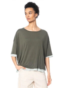 RUNDHOLZ  BLACK  LABEL, Doppellagiges T-Shirt In Kastiger Form 1233580504 -Kleider Geschaft 3580504 olivesky in s hose3440106 3