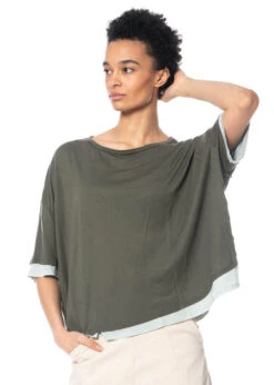 RUNDHOLZ  BLACK  LABEL, Doppellagiges T-Shirt In Kastiger Form 1233580504 -Kleider Geschaft 3580504 olivesky in s hose3440106 5