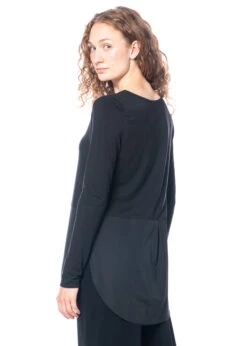 ULI SCHNEIDER, Bluse Aus Materialmix Für Lagenlooks -Kleider Geschaft cotton jersey blusenshirt gr. 38 schwarz m. sweat flared u. bea 8