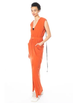 DRKSHDW By Rick Owens, Langes Baumwollkleid Mit V-Ausschnitt In Orange
