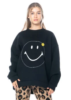 JOSHUAS, Schwarzes Sweatshirt Mit Rundhalsausschnitt Und Smiley-Motiv -Kleider Geschaft hoodie 1053 black gr. m 0 71 m. hose 20003 2