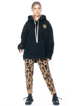 JOSHUAS, Leoparden-Smiley-Hose Aus Kaschmir-Wolle-Mix -Kleider Geschaft hose 20003 m. hoodie 10426 black