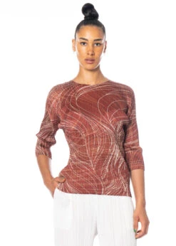 PLEATS PLEASE ISSEY MIYAKE, Halblanges Oberteil BREEZE In Braun -Kleider Geschaft pp26jk731 neu