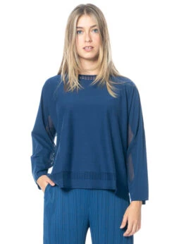 PLEATS PLEASE ISSEY MIYAKE, Langärmeligs Shirt A-POC STEP In Navy -Kleider Geschaft pp28lk791 2