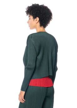PLEATS PLEASE ISSEY MIYAKE, Lässiger Cardigan JULY -Kleider Geschaft pp38jo114 col 69 dark green 03 4 1