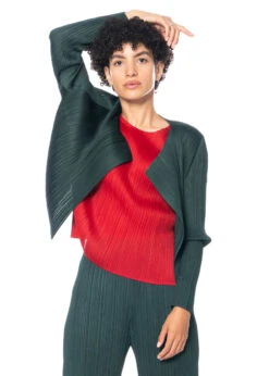 PLEATS PLEASE ISSEY MIYAKE, Lässiger Cardigan JULY -Kleider Geschaft pp38jo114 col 69 dark green 03 7 1 1