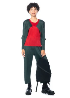 PLEATS PLEASE ISSEY MIYAKE, Lässiger Cardigan JULY -Kleider Geschaft pp38jo114 col 69 dark green 03 8 1