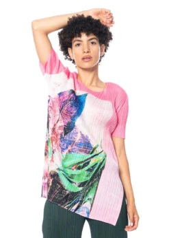 PLEATS PLEASE ISSEY MIYAKE, Buntes Tunikashirt TROPICAL WINTER -Kleider Geschaft pp38jt672 col 22 pink 03 8 1